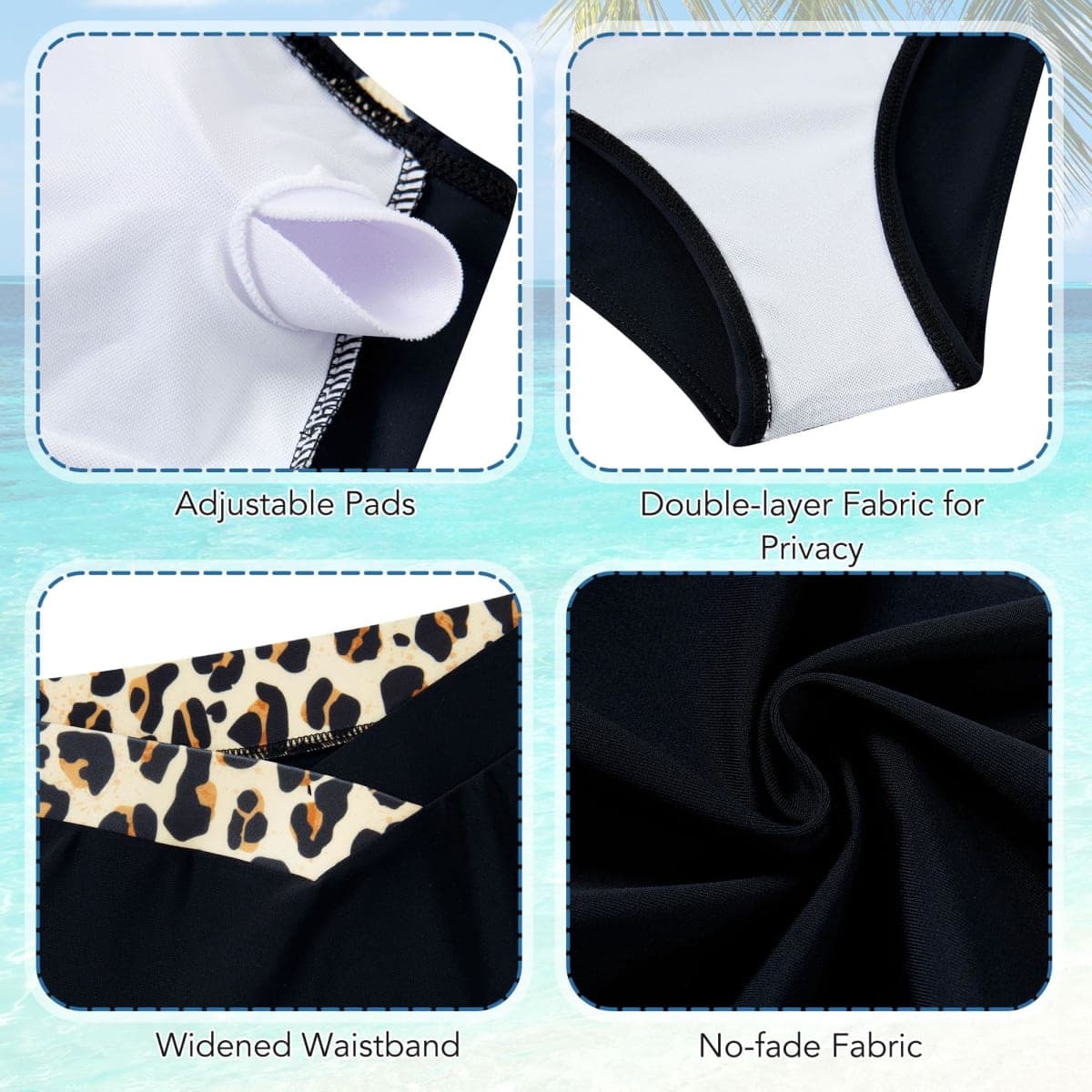 swimsobo Teen Girls Swimsuit Size 7-16 Two Pieces Bikini Sets with Chest Pad Bathing Suit Color Block Swimwear, Black Leopard, 13-14 Years thumbnail 4