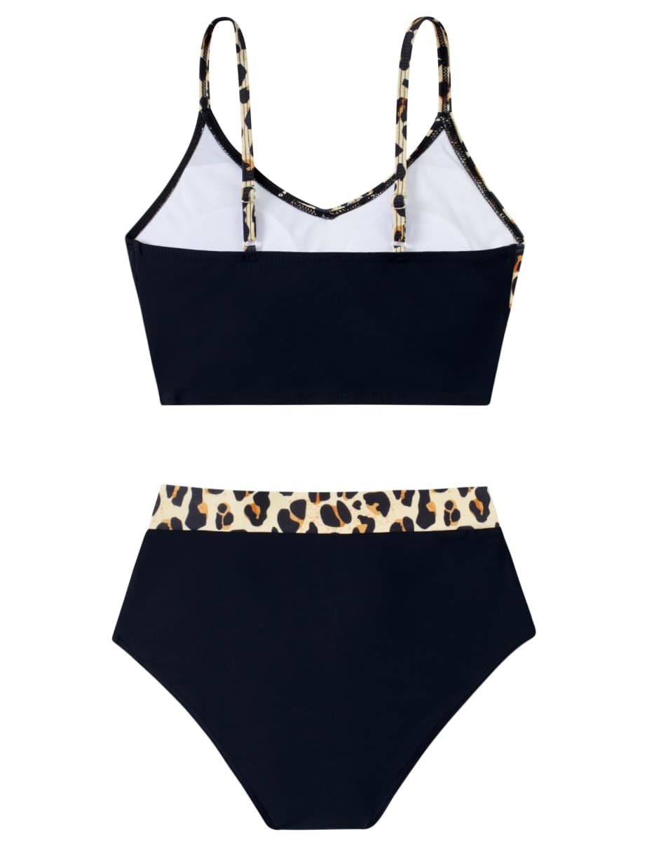 swimsobo Teen Girls Swimsuit Size 7-16 Two Pieces Bikini Sets with Chest Pad Bathing Suit Color Block Swimwear, Black Leopard, 13-14 Years thumbnail 5