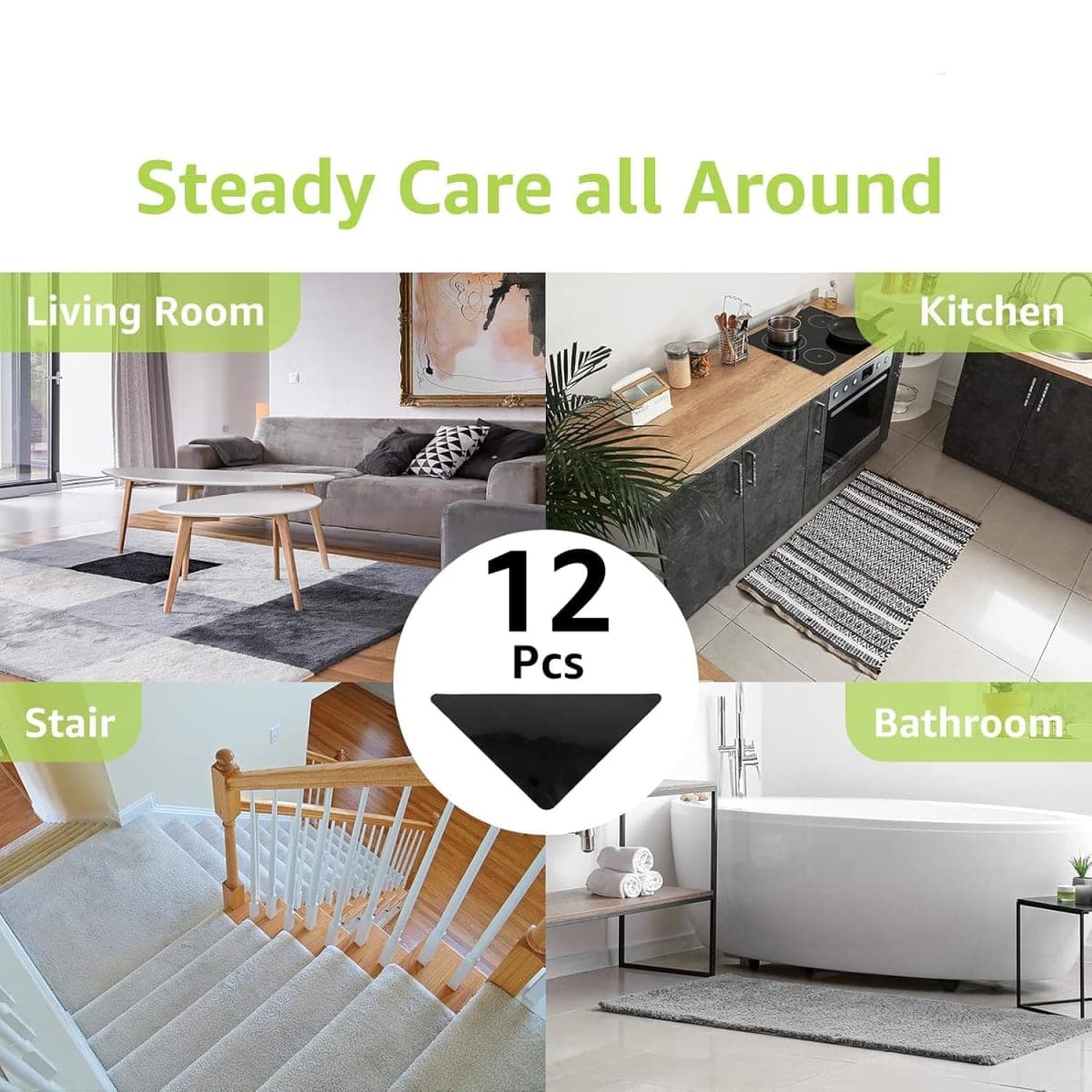 Rabenda 12 Pcs Grippers, Non Slip Rug Pads for Hardwood Floors and Tiles, Reusable and Washable Tape for Area Rugs, Dual Sided Adhesive Gripper Keep Corners Flat(Black) thumbnail 4