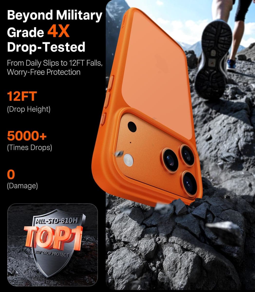 TORRAS Shockproof for iPhone 17 Pro Max Case with Camera Control Button, [12FT Military Grade Drop Protection] Enhanced Grip & Soft Touch Translucent 17 Pro Max Case with DIY Buttons, Cosmic Orange thumbnail 2