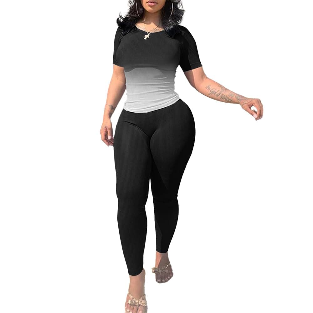 Nimsruc Two Piece Outfits For Women Summer Casual Short Sleeve Jogging Suits, 8008 Black Gradient, XX-Large — image 1