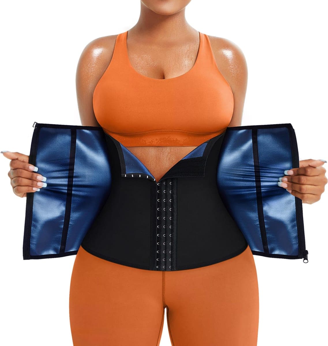TrainingGirl Waist Trainer for Women Lower Belly Waist Trimmer Corset Tummy Wrap Workout Sweat Belt Band Sports Sauna Suit, Black-blue Inner, Medium — image 1