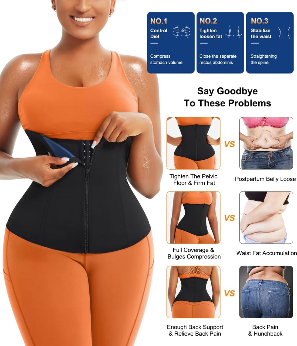 TrainingGirl Waist Trainer for Women Lower Belly Waist Trimmer Corset Tummy Wrap Workout Sweat Belt Band Sports Sauna Suit, Black-blue Inner, Medium thumbnail 4