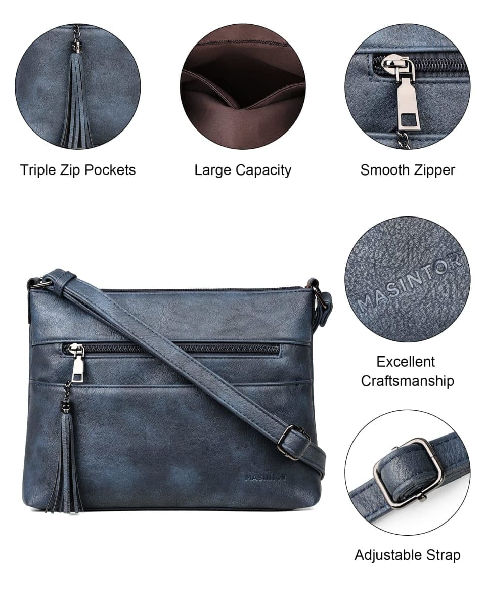 MASINTOR Crossbody Bags for Women, Lightweight Medium Crossbody Purse, Soft Leather Women's Shoulder Handbags with Tassel for Shopping or Travel thumbnail 5