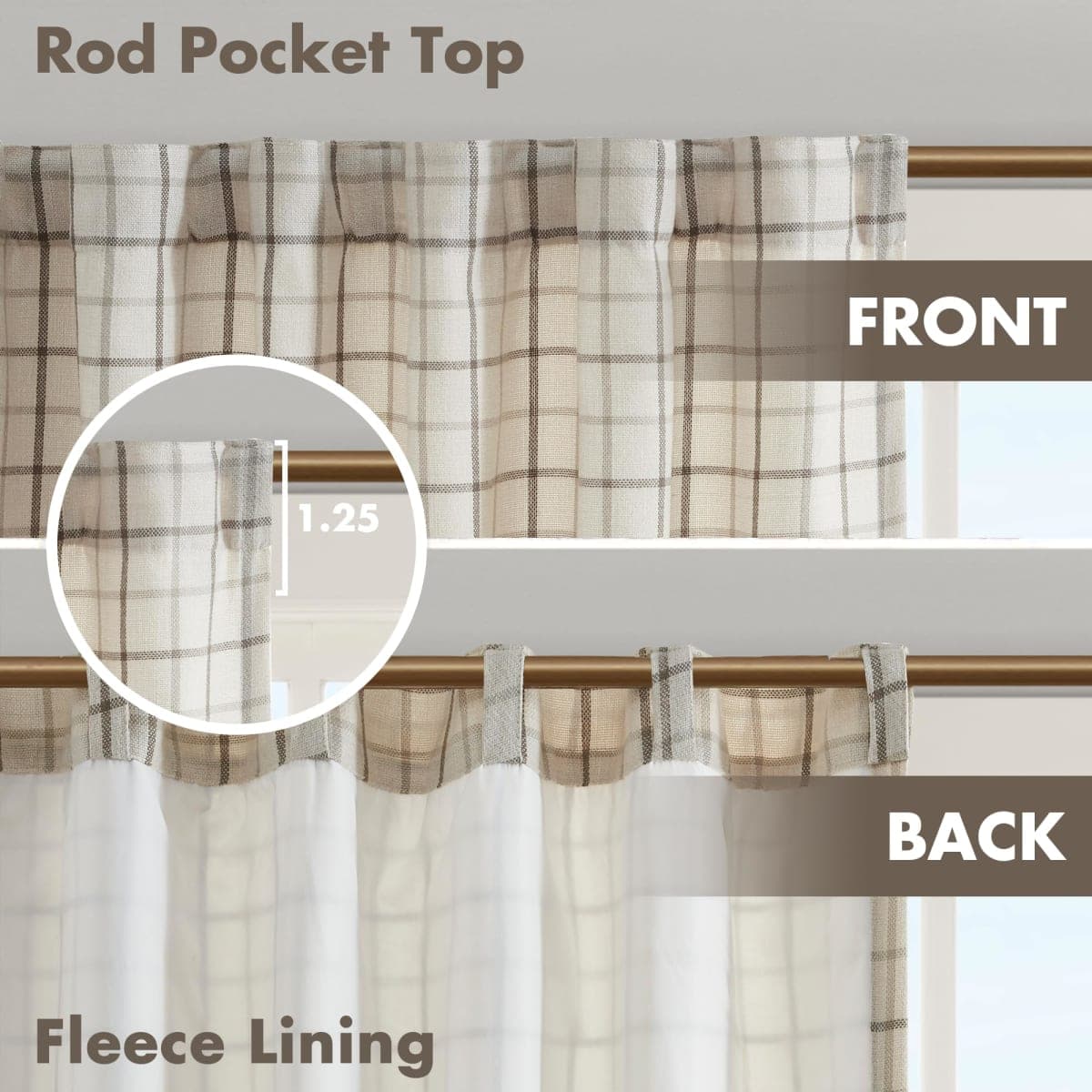 Madison Park Anaheim Cabin Plaid Curtain Window, Thermal Insulated Fleece Lining, Living Room Decor Room Darkening Drape for Bedroom, 1-Single Panel Pack, 50" x 84", Rod Pocket, Natural thumbnail 4