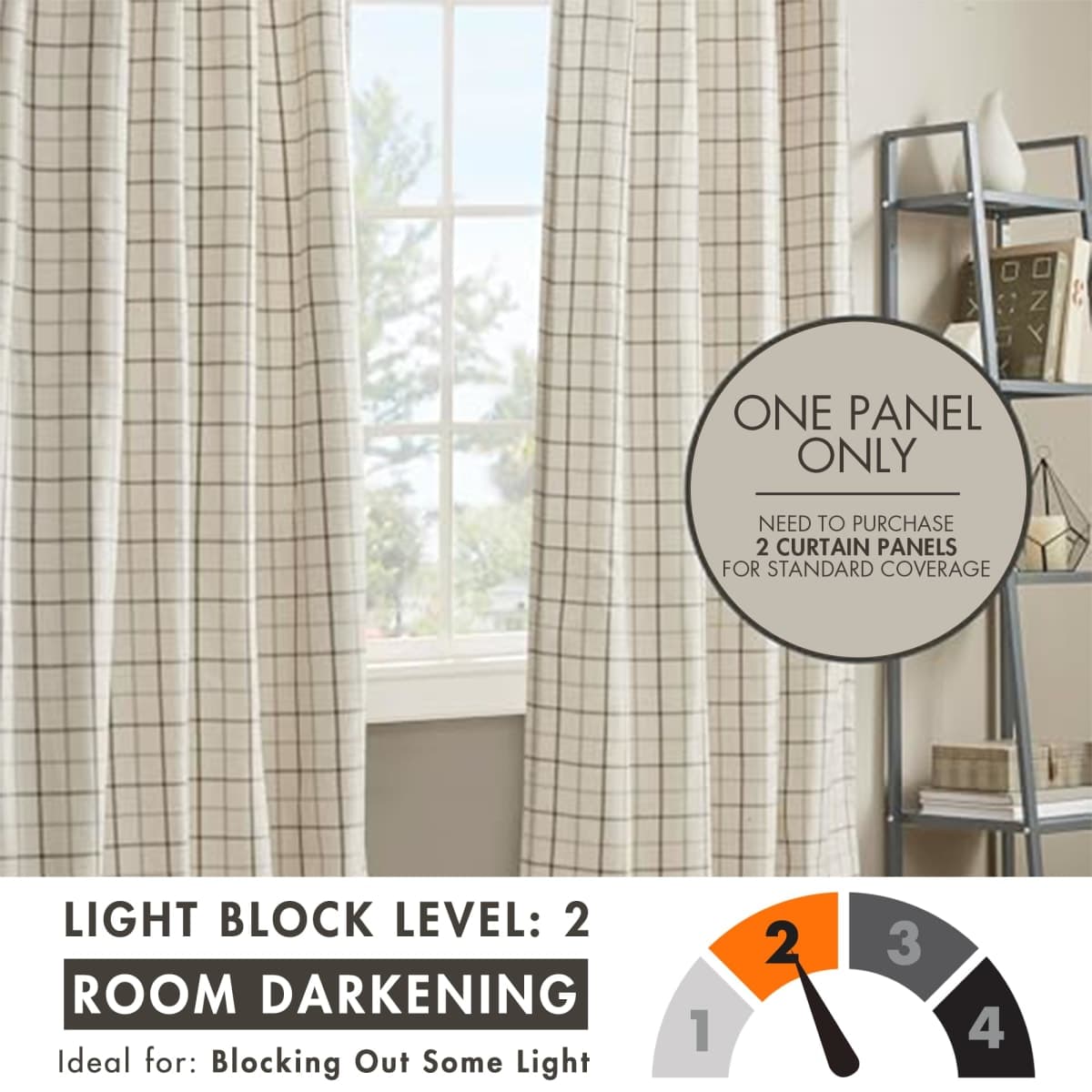 Madison Park Anaheim Cabin Plaid Curtain Window, Thermal Insulated Fleece Lining, Living Room Decor Room Darkening Drape for Bedroom, 1-Single Panel Pack, 50" x 84", Rod Pocket, Natural thumbnail 5