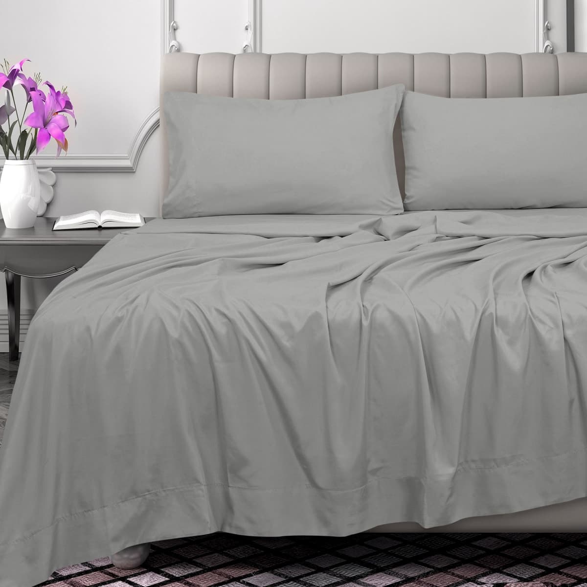 Royale Linens 300 Thread Count 100% Long Staple Combed Cotton Flat Sheet - Super Soft - Top Sheets - Full Flat Sheet Sold Separately - Breathable, Cool & Crisp Percale Sheets Only (Twin XL, Silver) thumbnail 2