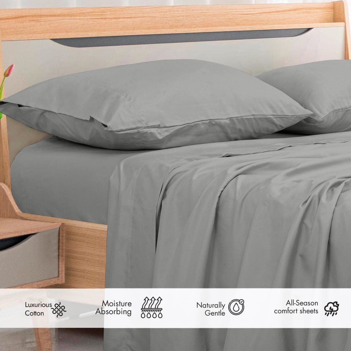 Royale Linens 300 Thread Count 100% Long Staple Combed Cotton Flat Sheet - Super Soft - Top Sheets - Full Flat Sheet Sold Separately - Breathable, Cool & Crisp Percale Sheets Only (Twin XL, Silver) thumbnail 3