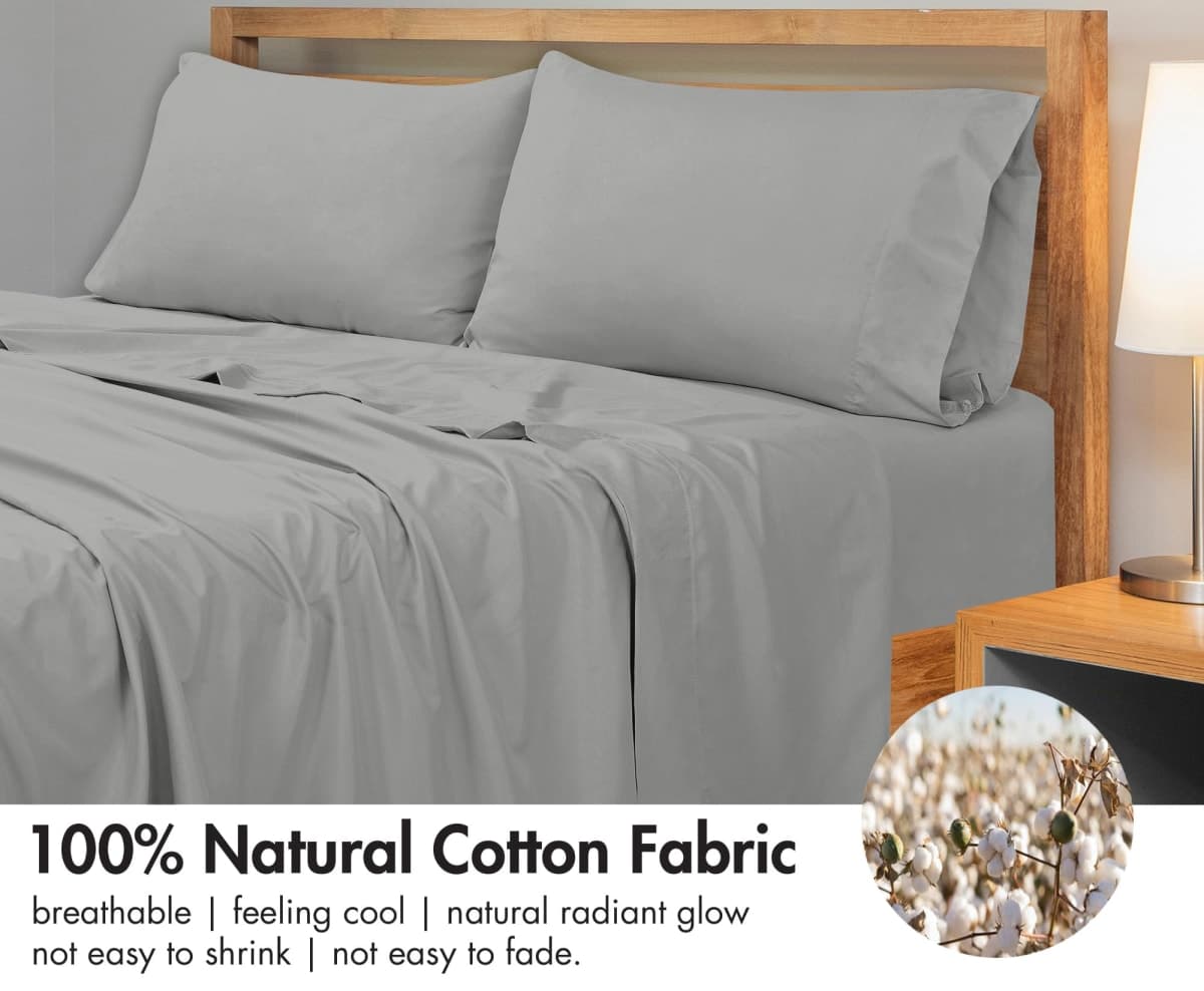 Royale Linens 300 Thread Count 100% Long Staple Combed Cotton Flat Sheet - Super Soft - Top Sheets - Full Flat Sheet Sold Separately - Breathable, Cool & Crisp Percale Sheets Only (Twin XL, Silver) thumbnail 4