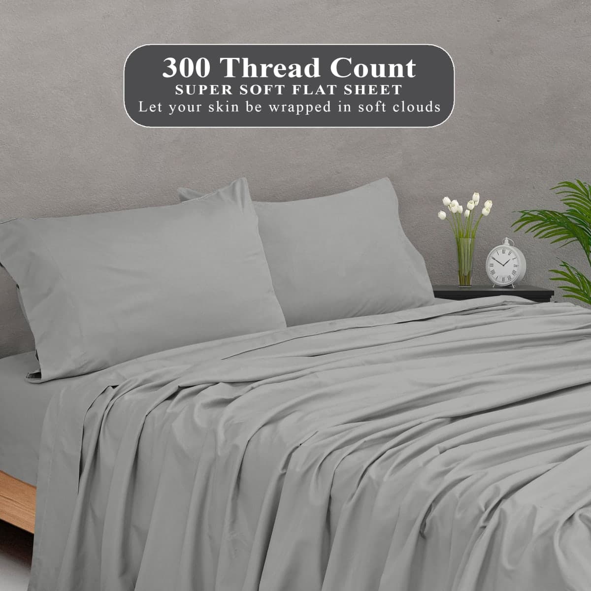 Royale Linens 300 Thread Count 100% Long Staple Combed Cotton Flat Sheet - Super Soft - Top Sheets - Full Flat Sheet Sold Separately - Breathable, Cool & Crisp Percale Sheets Only (Twin XL, Silver) thumbnail 5