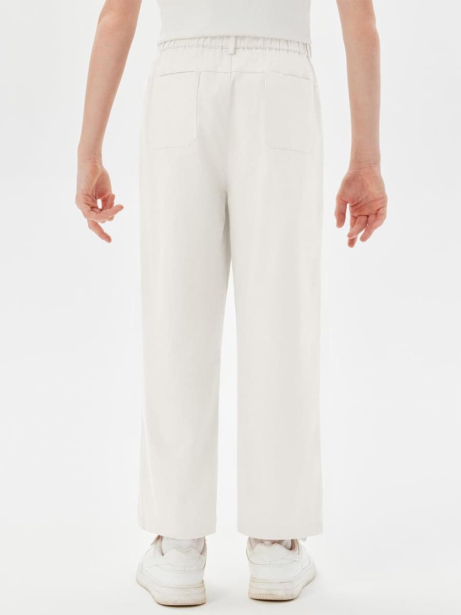Haloumoning Boys Elastic Waist Pants Kids Uniform School Cotton Twill Trousers with Pockets 5-14 Years White thumbnail 4