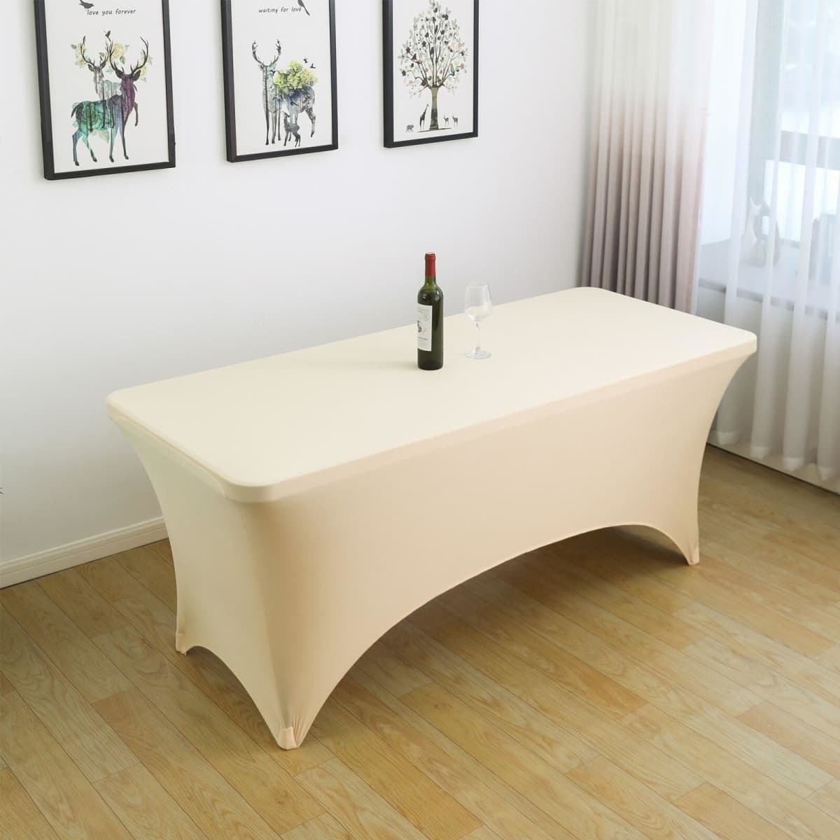 SSYAQRA Ivory 10FT Spandex Tablecloth for Rectangle Tables - Stretch Table Cover for Standard Folding Tables,Spandex Fitted Table Clothes for 10 Foot Rectangle Tables, Elastic Table Cover for Chritmas thumbnail 2