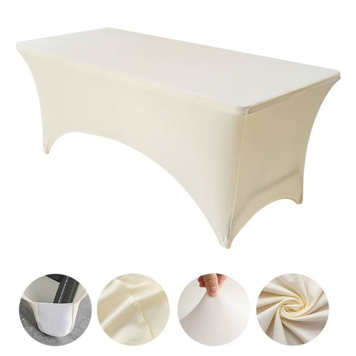 SSYAQRA Ivory 10FT Spandex Tablecloth for Rectangle Tables - Stretch Table Cover for Standard Folding Tables,Spandex Fitted Table Clothes for 10 Foot Rectangle Tables, Elastic Table Cover for Chritmas thumbnail 3