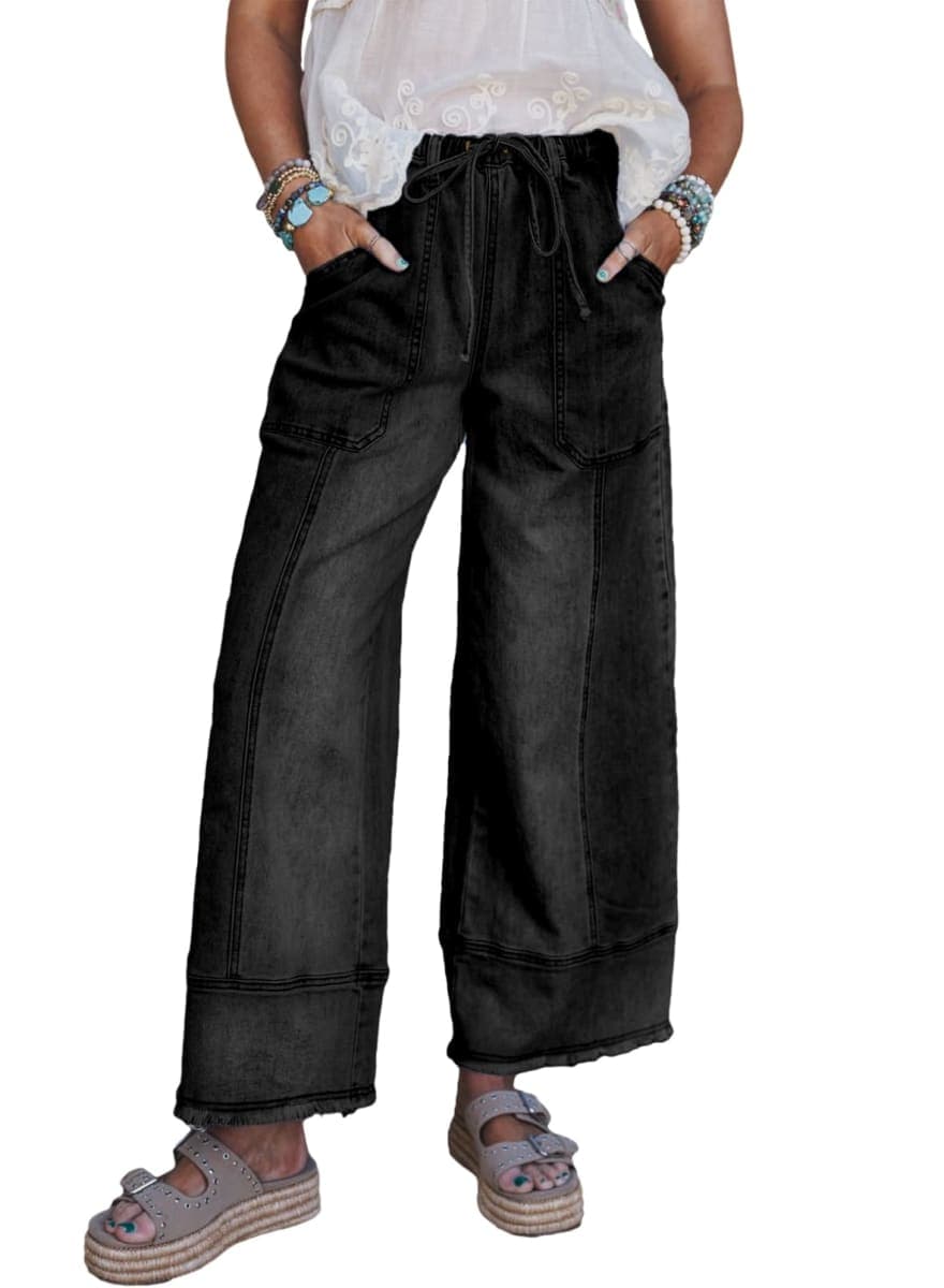 SHEWIN 2026 Summer Wide Leg Jeans Women Straight Leg Loose Fit Jeans for Women Trendy Denim Pants Bristol Black Size 12 — image 1