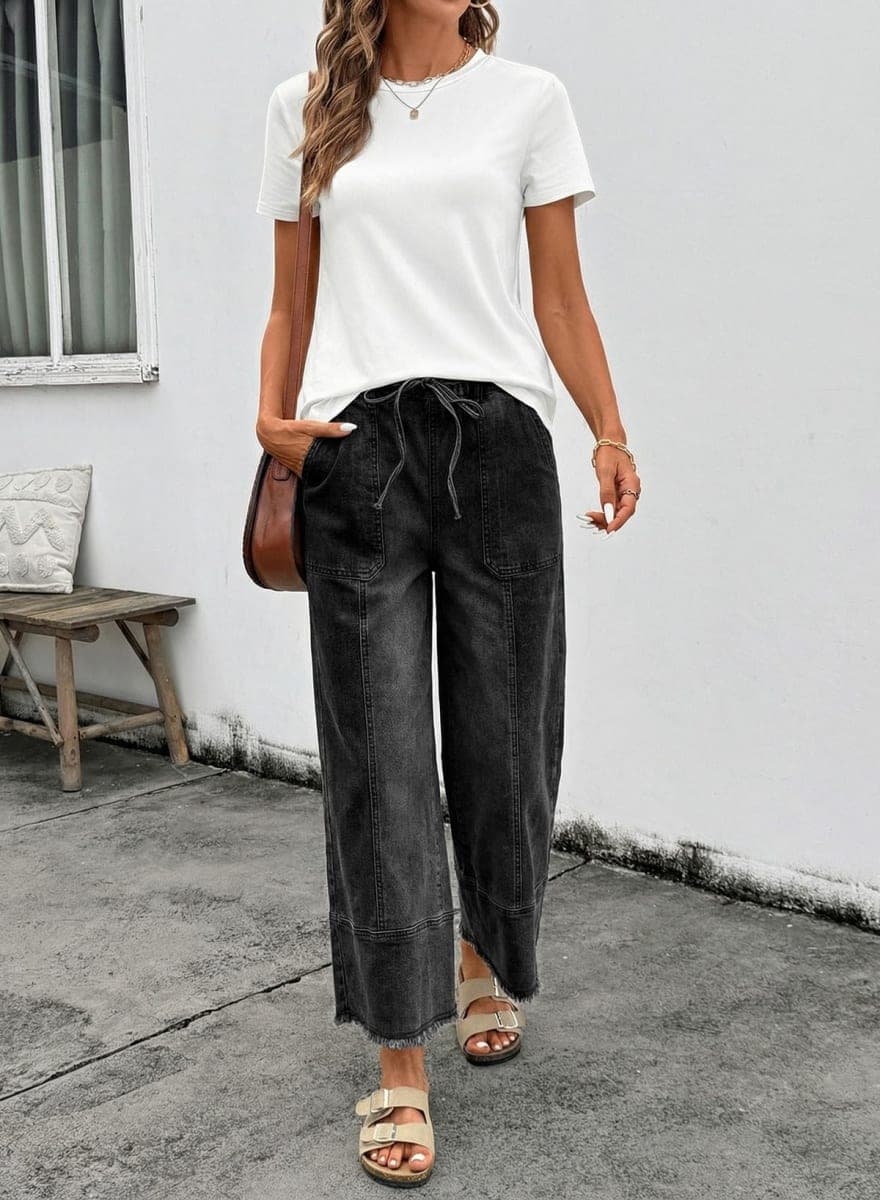 SHEWIN 2026 Summer Wide Leg Jeans Women Straight Leg Loose Fit Jeans for Women Trendy Denim Pants Bristol Black Size 12 thumbnail 3