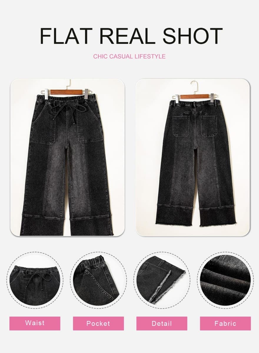 SHEWIN 2026 Summer Wide Leg Jeans Women Straight Leg Loose Fit Jeans for Women Trendy Denim Pants Bristol Black Size 12 thumbnail 5
