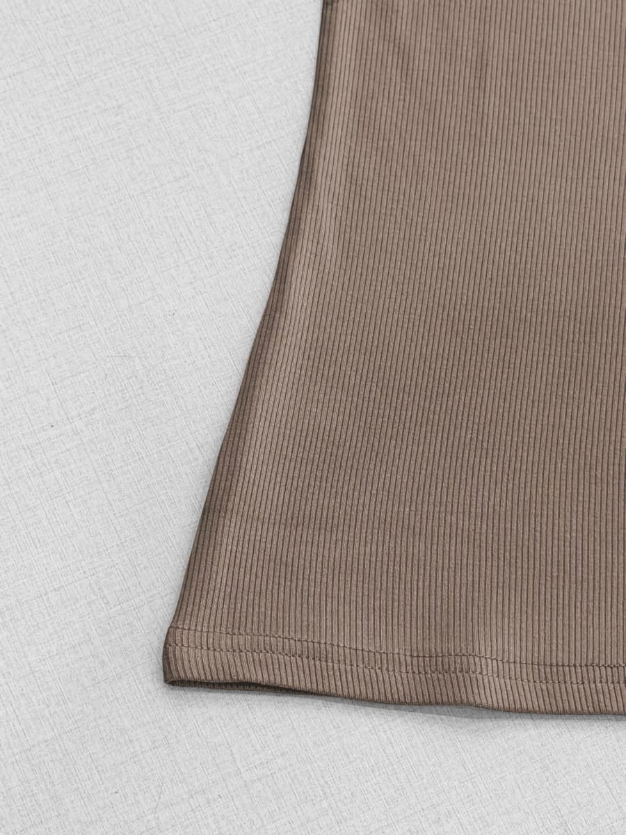 Albe Rita Women Short Sleeve T-Shirt Cap V Neck Shirts for Women Ribbed Casual Top Knit Slim Fit for Summer, Khaki, Small thumbnail 5
