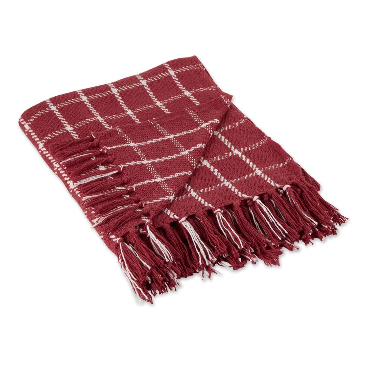 DII Transitional Checked Plaid Woven Throw, 50x60, Barn Red — image 1