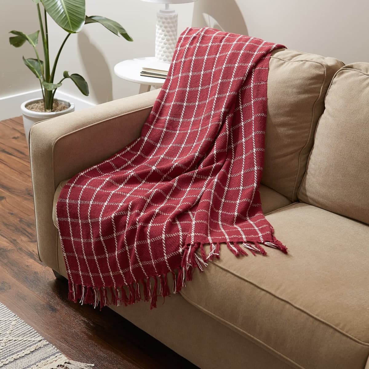 DII Transitional Checked Plaid Woven Throw, 50x60, Barn Red thumbnail 4