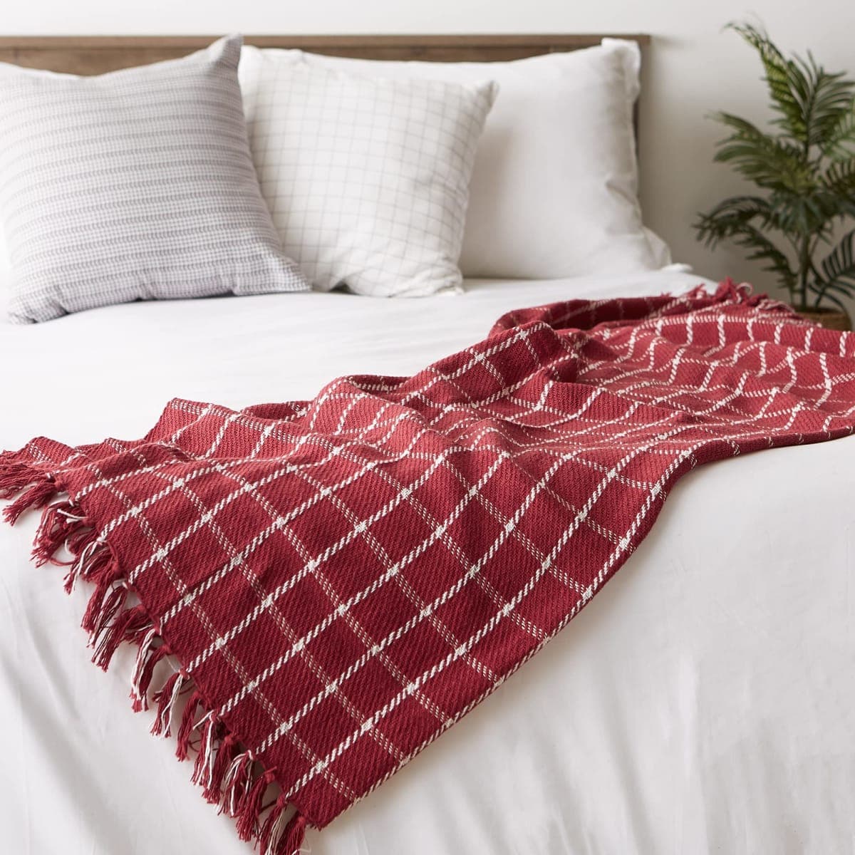 DII Transitional Checked Plaid Woven Throw, 50x60, Barn Red thumbnail 5
