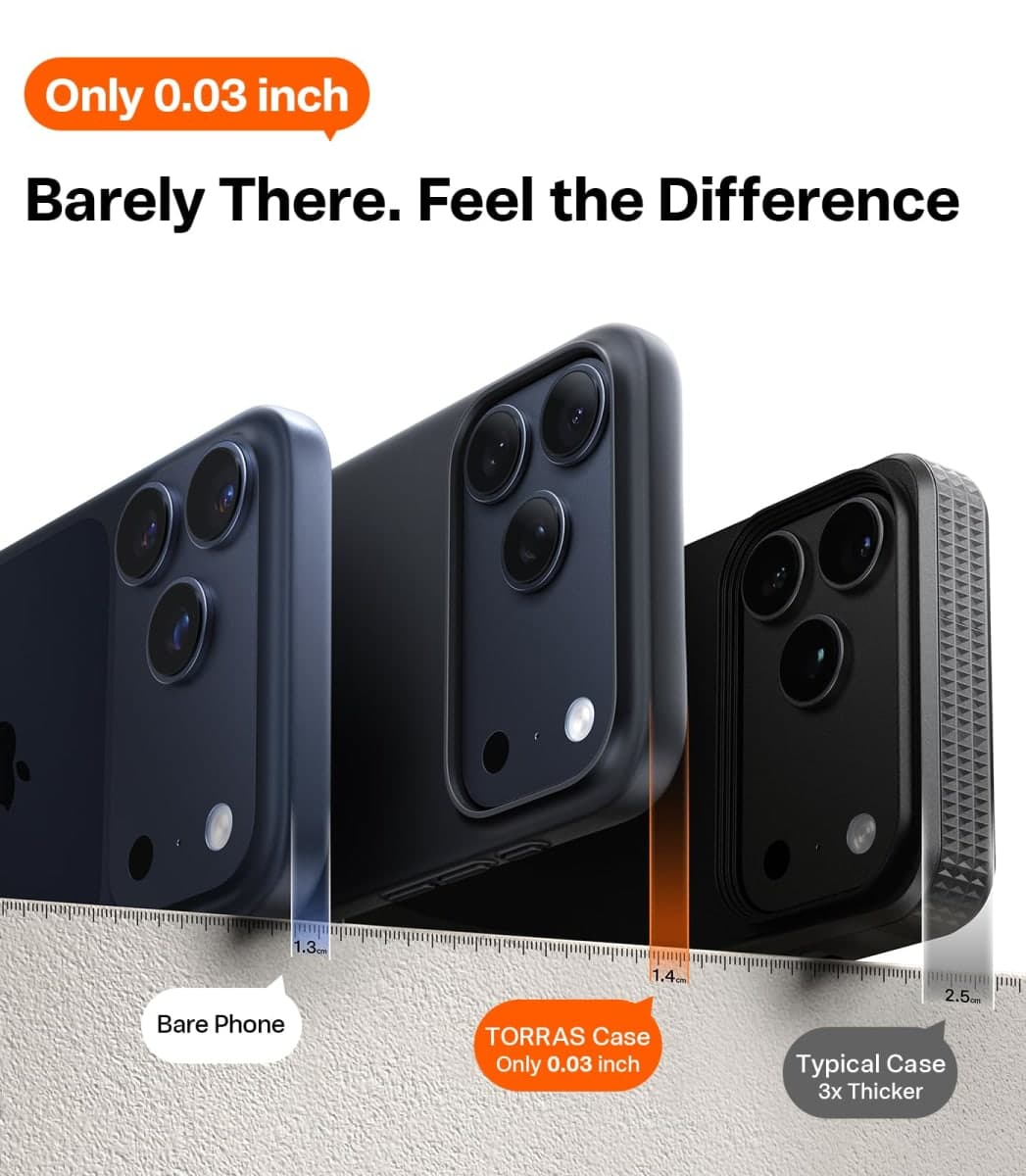 TORRAS Slim Fit for iPhone 17 Pro Max Case, Ultra Thin 17 Pro Max Case, Lightweight Matte Anti-Scratch Hard PC Cover Phone Case for iPhone 17 Pro Max 6.9 inch, Black thumbnail 3