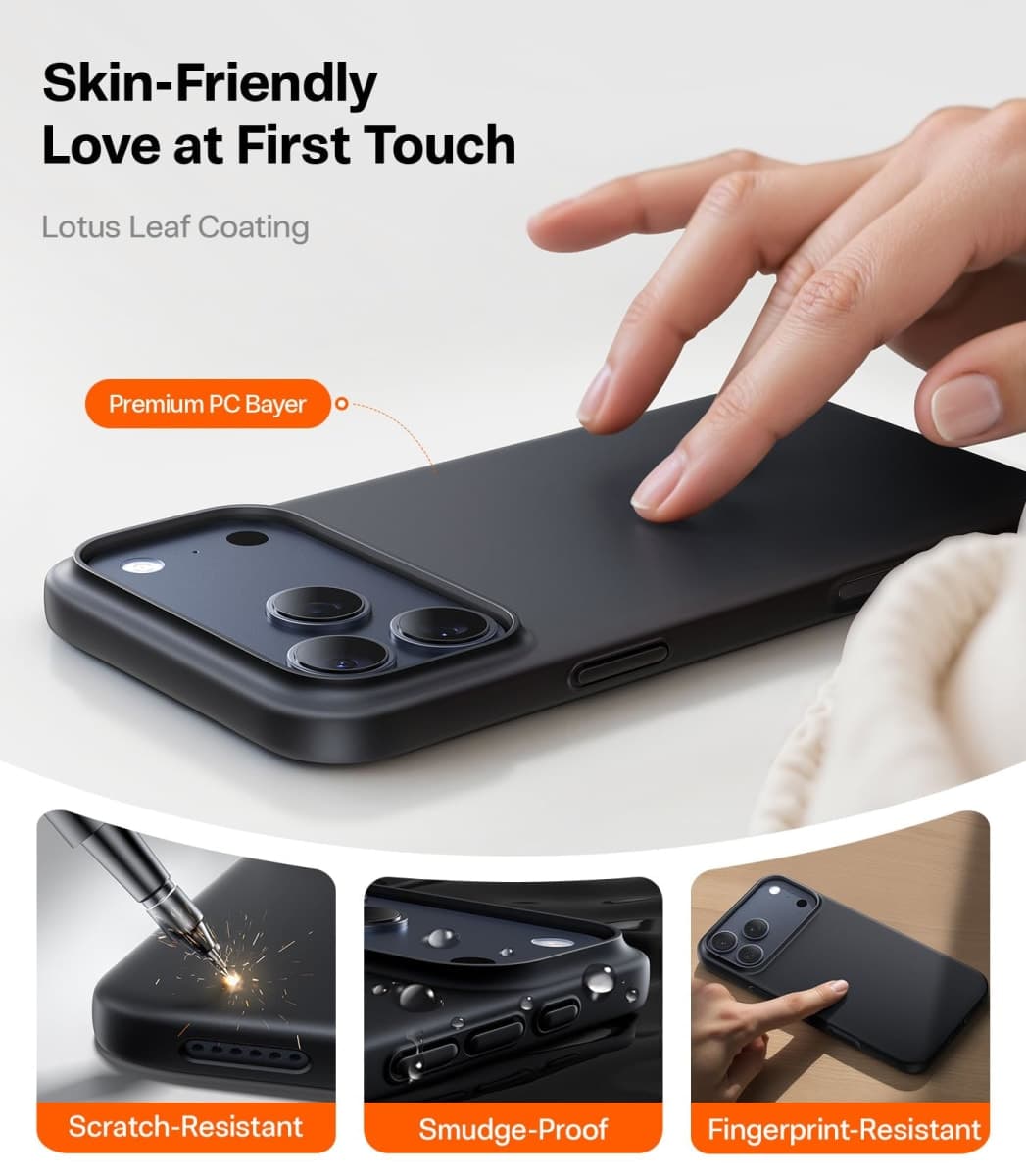 TORRAS Slim Fit for iPhone 17 Pro Max Case, Ultra Thin 17 Pro Max Case, Lightweight Matte Anti-Scratch Hard PC Cover Phone Case for iPhone 17 Pro Max 6.9 inch, Black thumbnail 5