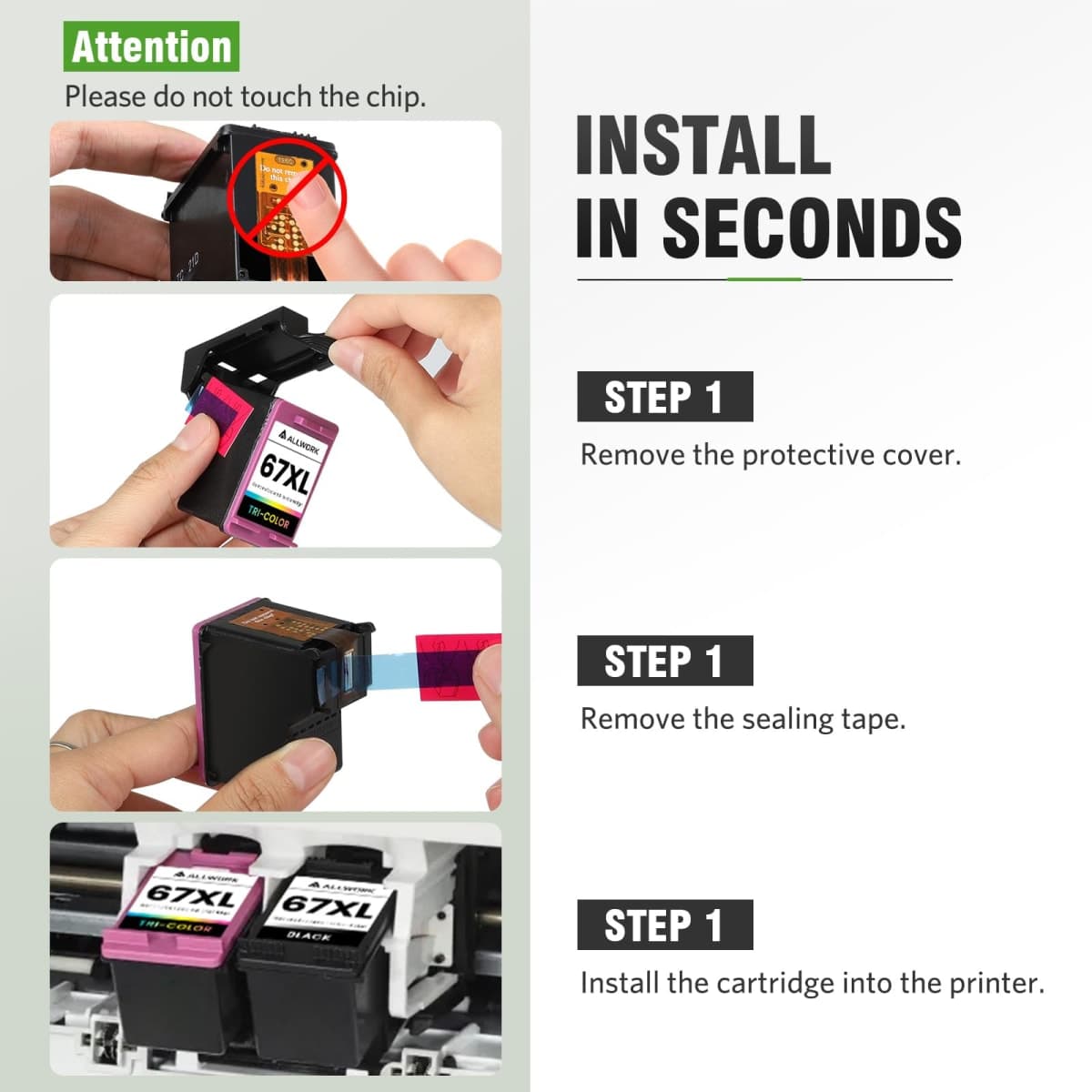 67XL Ink Cartridge Replacement for HP 67 XL Black Tri-Color Remanufactured for HP Ink 67 67XL for DeskJet 2755e 2700 2855e 2800 2752 2742e 4155e 4255e 4100 Envy 6055 6055e 6455e Printer (2-Pack) thumbnail 5