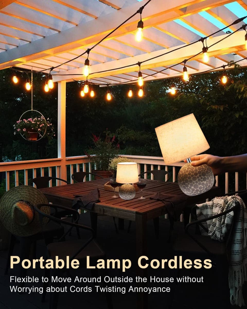 UMEXUS 11" H Ceramic Rechargeable Cordless Table Lamp with Timer & Remote - Small Battery Operated Lamp with Linen Shade & RGB Dimmable Light for Restaurant Dining Living Bedroom Kitchen Patio Side thumbnail 3