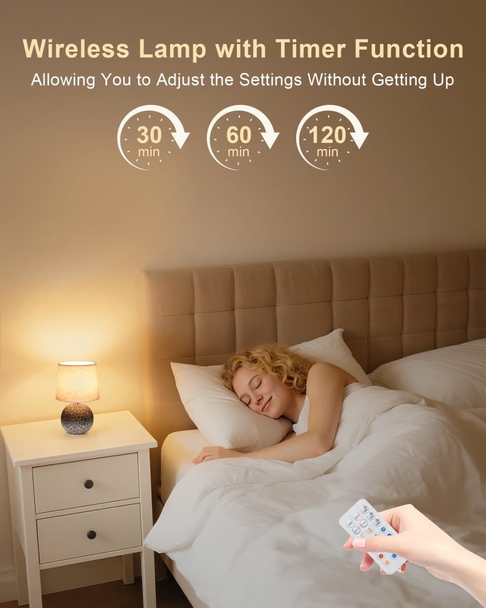 UMEXUS 11" H Ceramic Rechargeable Cordless Table Lamp with Timer & Remote - Small Battery Operated Lamp with Linen Shade & RGB Dimmable Light for Restaurant Dining Living Bedroom Kitchen Patio Side thumbnail 5