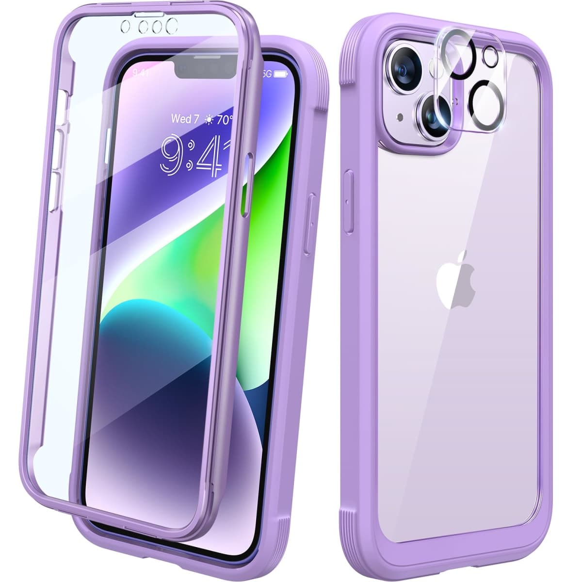 Diaclara Designed for iPhone 14 Case, Full Body Rugged with Built-in Touch Sensitive Anti-Scratch Screen Protector, Soft TPU Bumper Case for iPhone 14 6.1", Purple — image 1