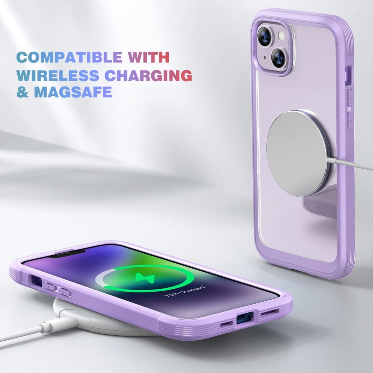 Diaclara Designed for iPhone 14 Case, Full Body Rugged with Built-in Touch Sensitive Anti-Scratch Screen Protector, Soft TPU Bumper Case for iPhone 14 6.1", Purple thumbnail 4