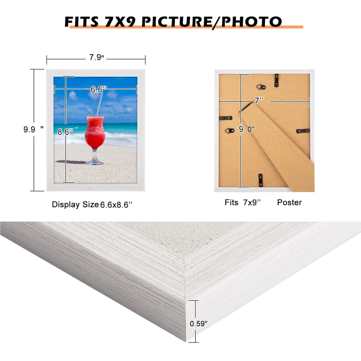 JDZIVTOP 7x9 Picture Frame White, Rustic Natural 9x7in Photo/Portrait/Poster/Art Frame, Wall Hanging/Tabletop, Horizontal/Vertical Display Gallery Family Wedding Memorial Pic Frame Gift thumbnail 4