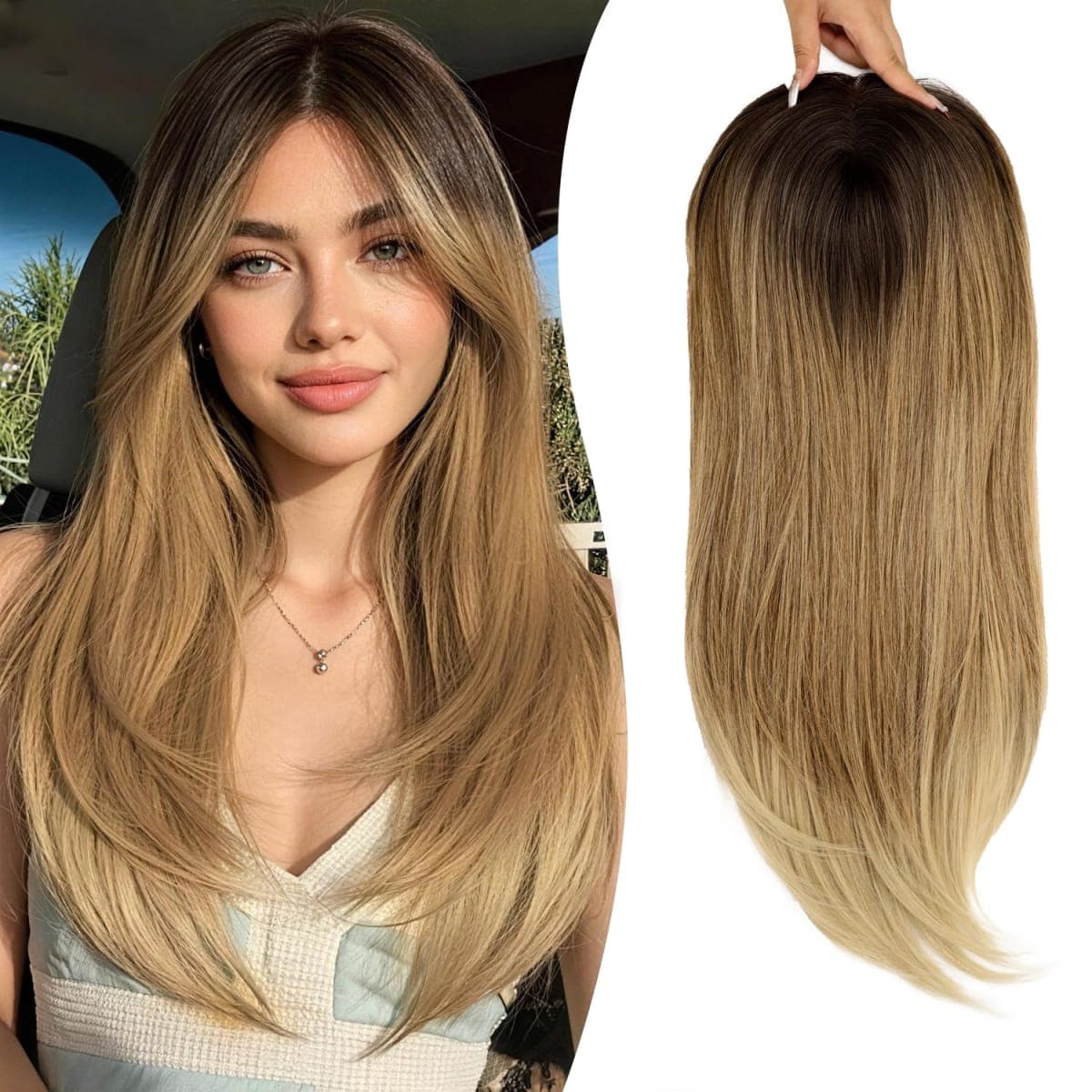 Isaic Hair Toppers for Women 24 Inch Synthetic Hair Pieces, 360° Clips In and Adjustable Bandage Layered Toppers, Toppers Hair Pieces Add Volume for Thinning Hair and Daily Use (Ombre Blonde) — image 1
