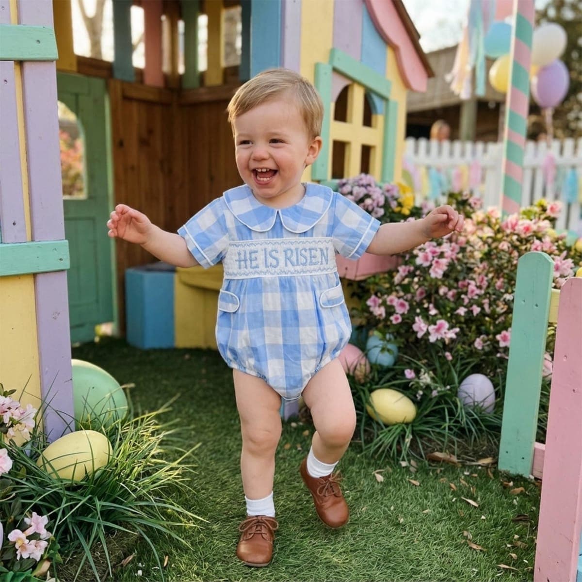 JLKGICF My First Easter Baby Boy Outfit Bunny Embroidery Sailor Collar Jumpsuit Romper Newborn Infant Boy Clothes, Blue, 12-18 Months thumbnail 2