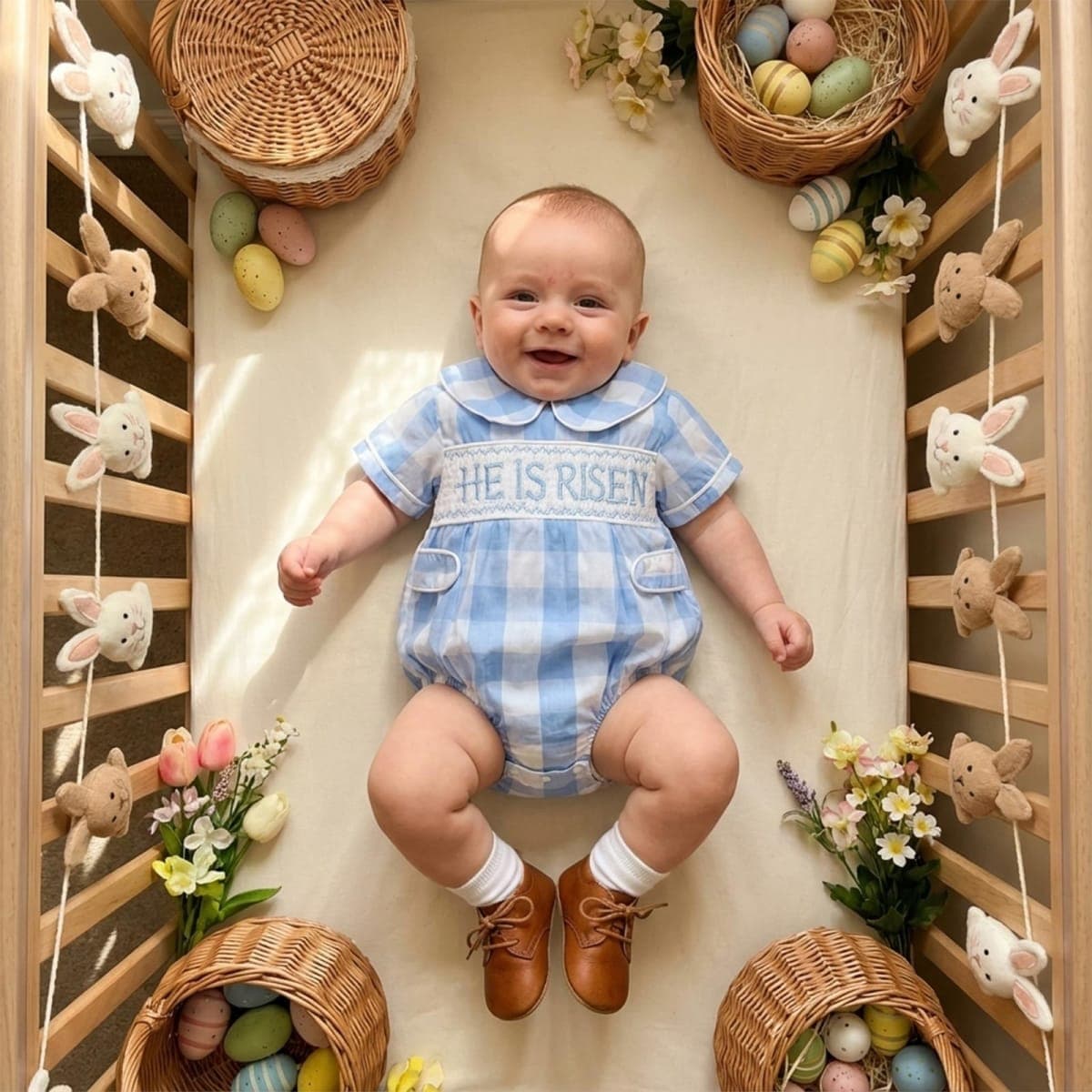 JLKGICF My First Easter Baby Boy Outfit Bunny Embroidery Sailor Collar Jumpsuit Romper Newborn Infant Boy Clothes, Blue, 12-18 Months thumbnail 3