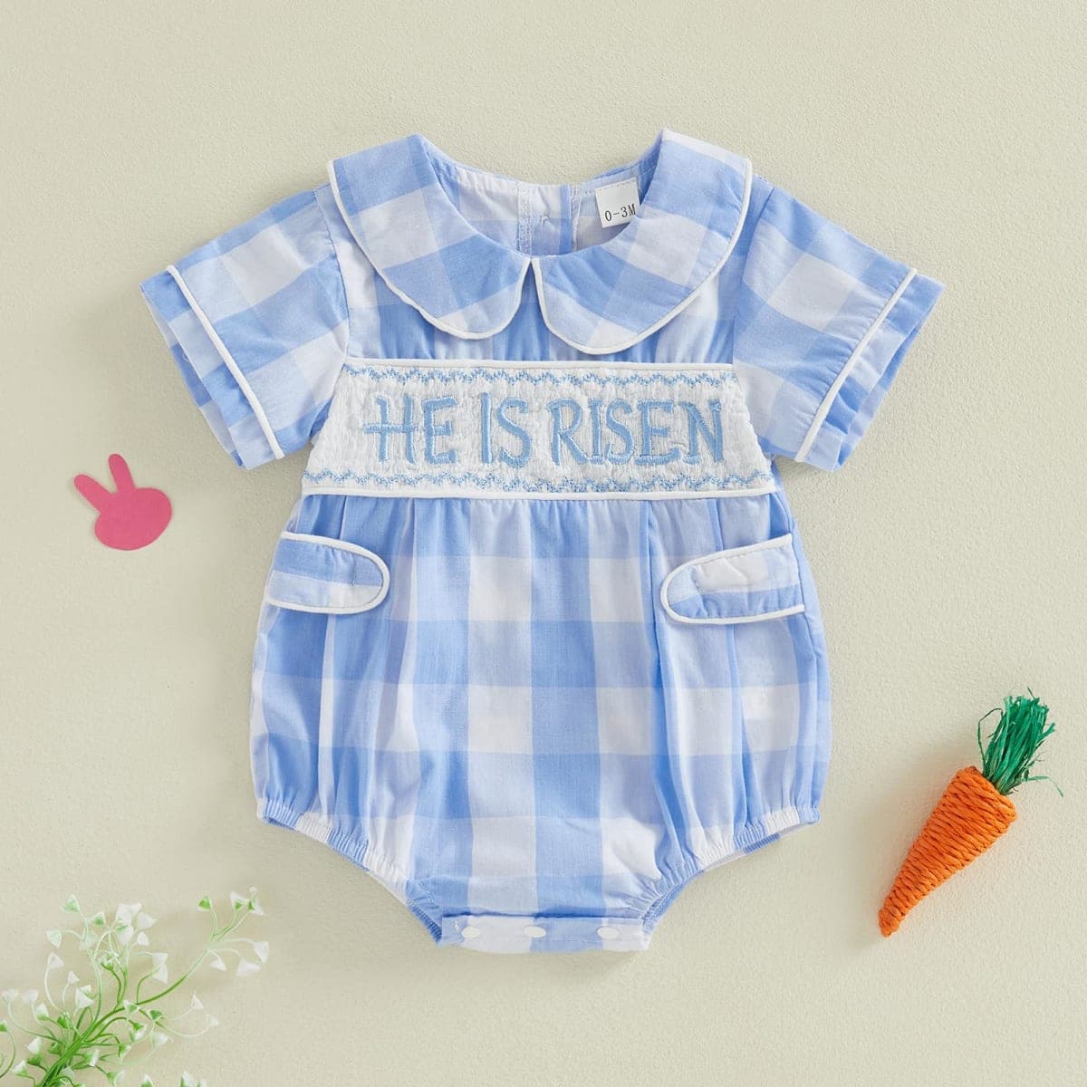 JLKGICF My First Easter Baby Boy Outfit Bunny Embroidery Sailor Collar Jumpsuit Romper Newborn Infant Boy Clothes, Blue, 12-18 Months thumbnail 4