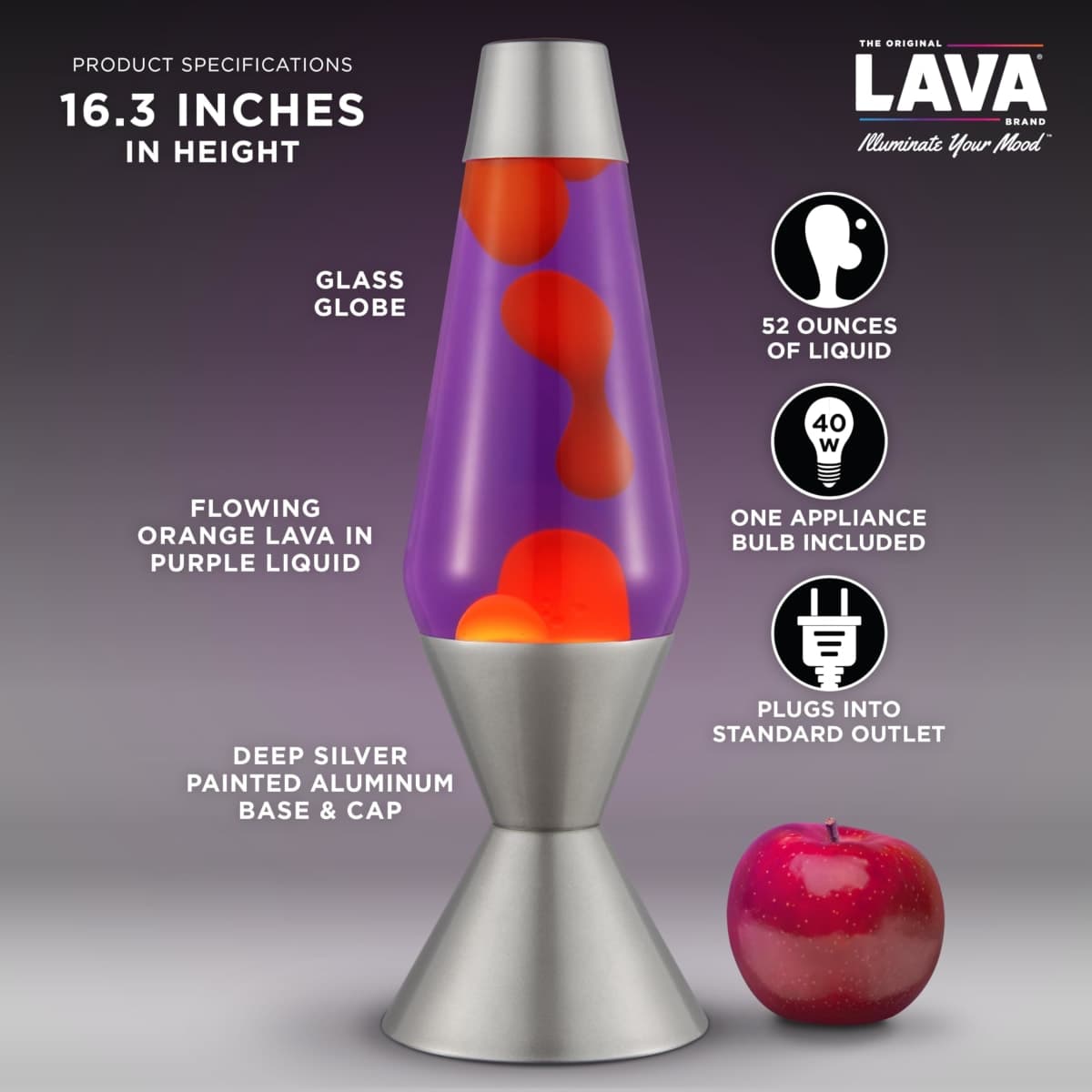 Lava® Lamp - Large 52oz 16.3" - Vivid Twilight - The Original Motion Light - Orange Lava and Purple Liquid - Item #5119 (Amazon Exclusive) thumbnail 3