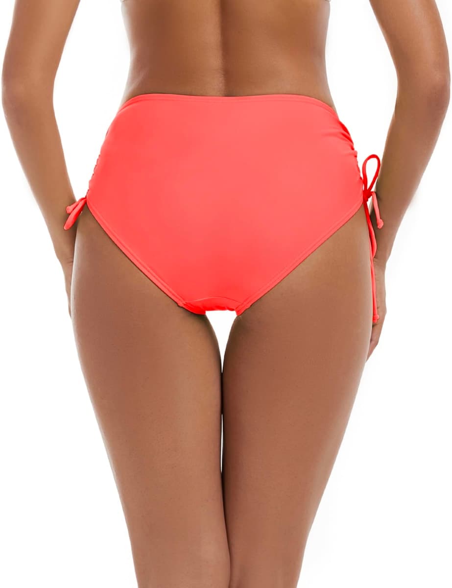 Bonneuitbebe Women's Bikini Bottoms Full Coverage Swim Bottoms Mid Waisted Bathing Suit Bottoms Swimsuit Bottoms Pink Orange thumbnail 3