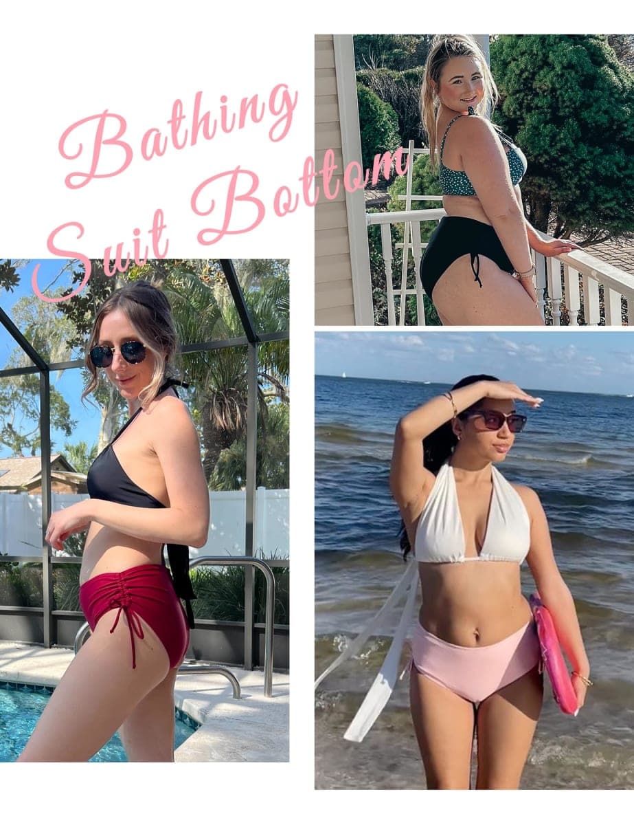 Bonneuitbebe Women's Bikini Bottoms Full Coverage Swim Bottoms Mid Waisted Bathing Suit Bottoms Swimsuit Bottoms Pink Orange thumbnail 4
