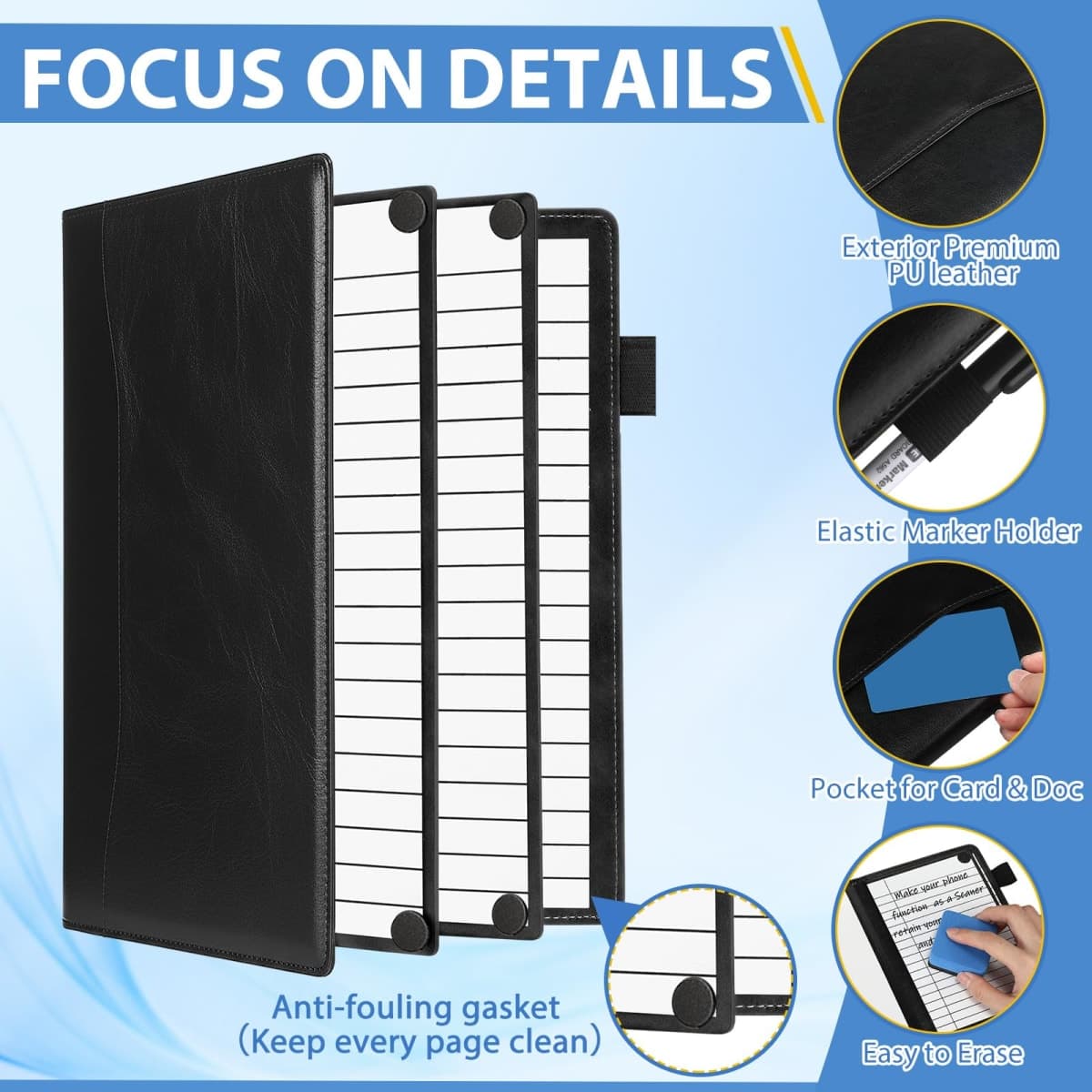 Feifeiya 6 Sides Dry Erase Notebook Portable Whiteboards Notebook Small Reusable College Ruled Lined Board Folding Mini Travel Dry Erase White Board for Office Study(Pink,A6: 5 x 7 Inches) thumbnail 3