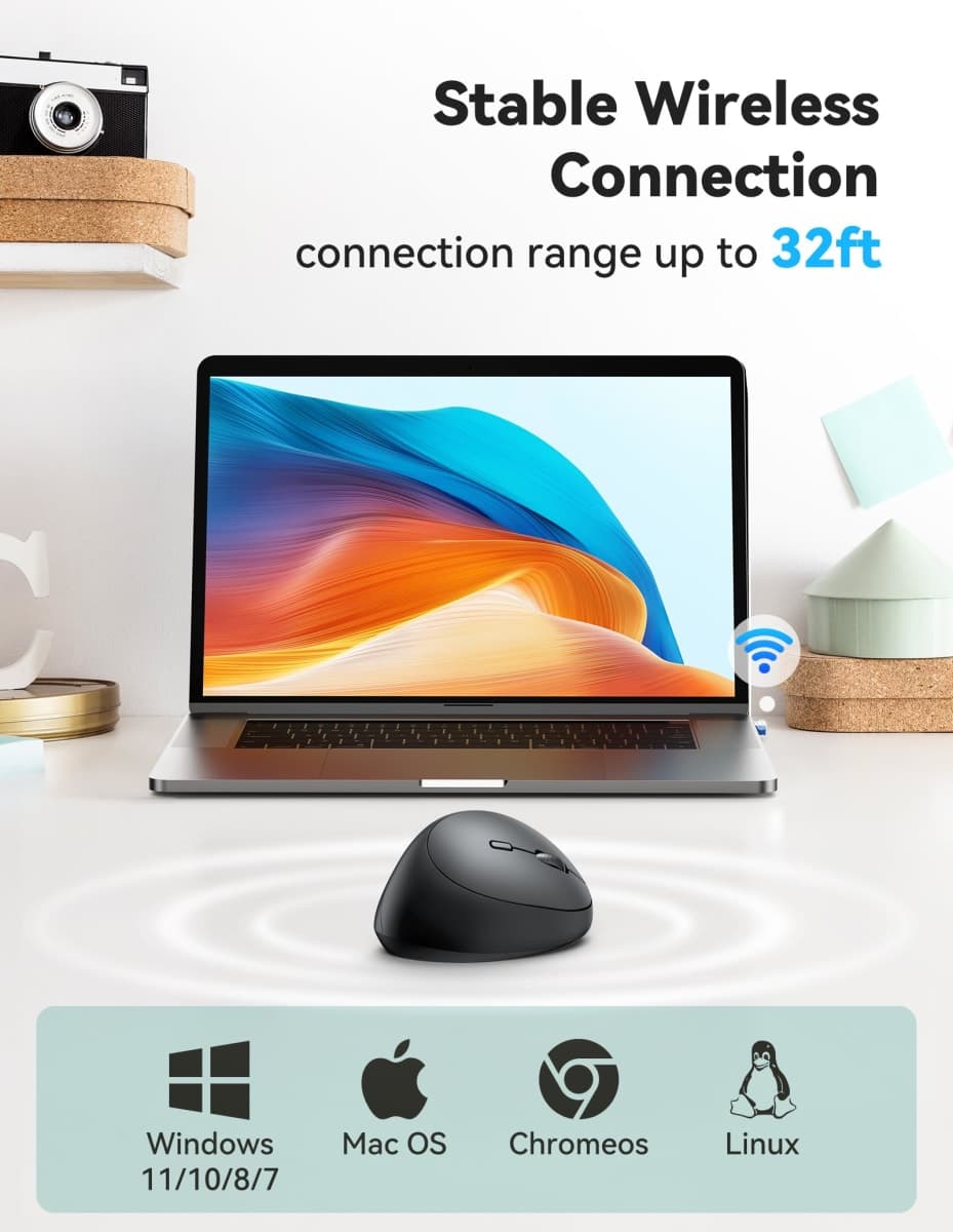 TECKNET Ergonomic Mouse, 4800 DPI 5 Adjustable DPI Levels, Wireless Vertical Mouse, 6 Buttons, 2.4G Silent Mouse for Laptop, PC, Chromebook, Mac - Black thumbnail 3
