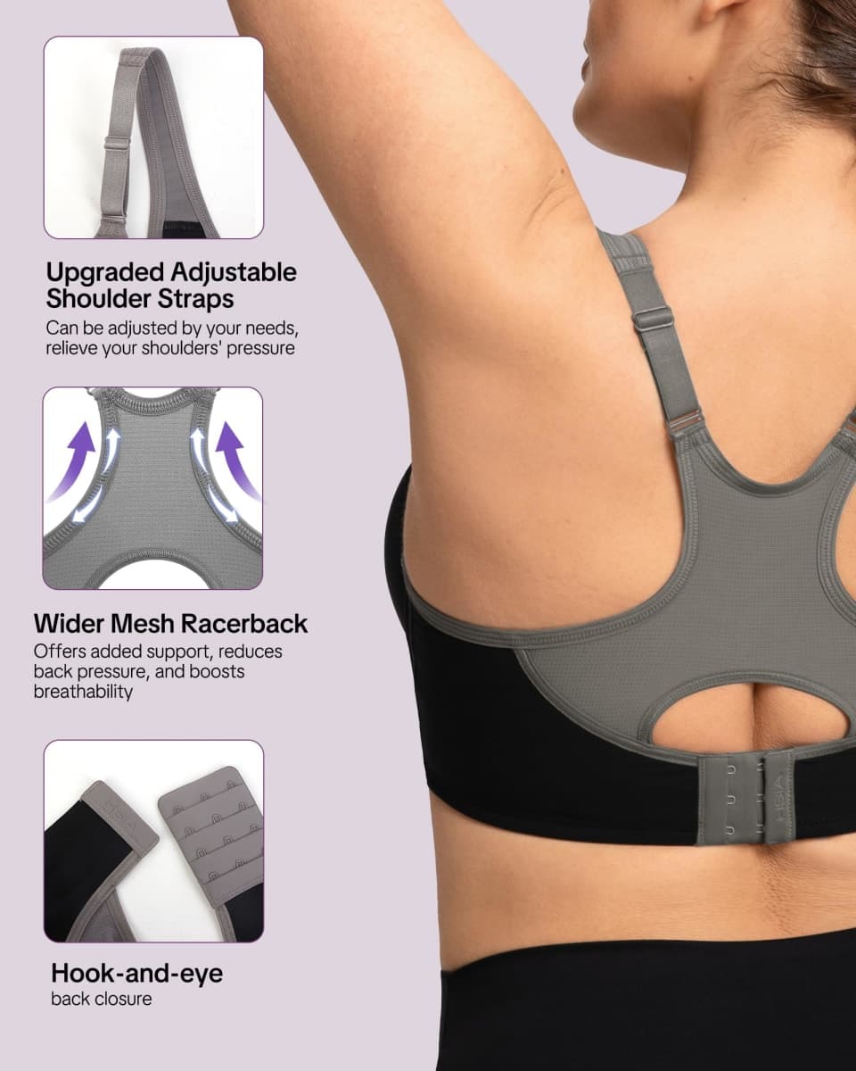 HSIA Sports Bra for Women High Support Large Bust Outside Underwire Adjustable Racerback Unlined Full Coverage Sports Bra thumbnail 5