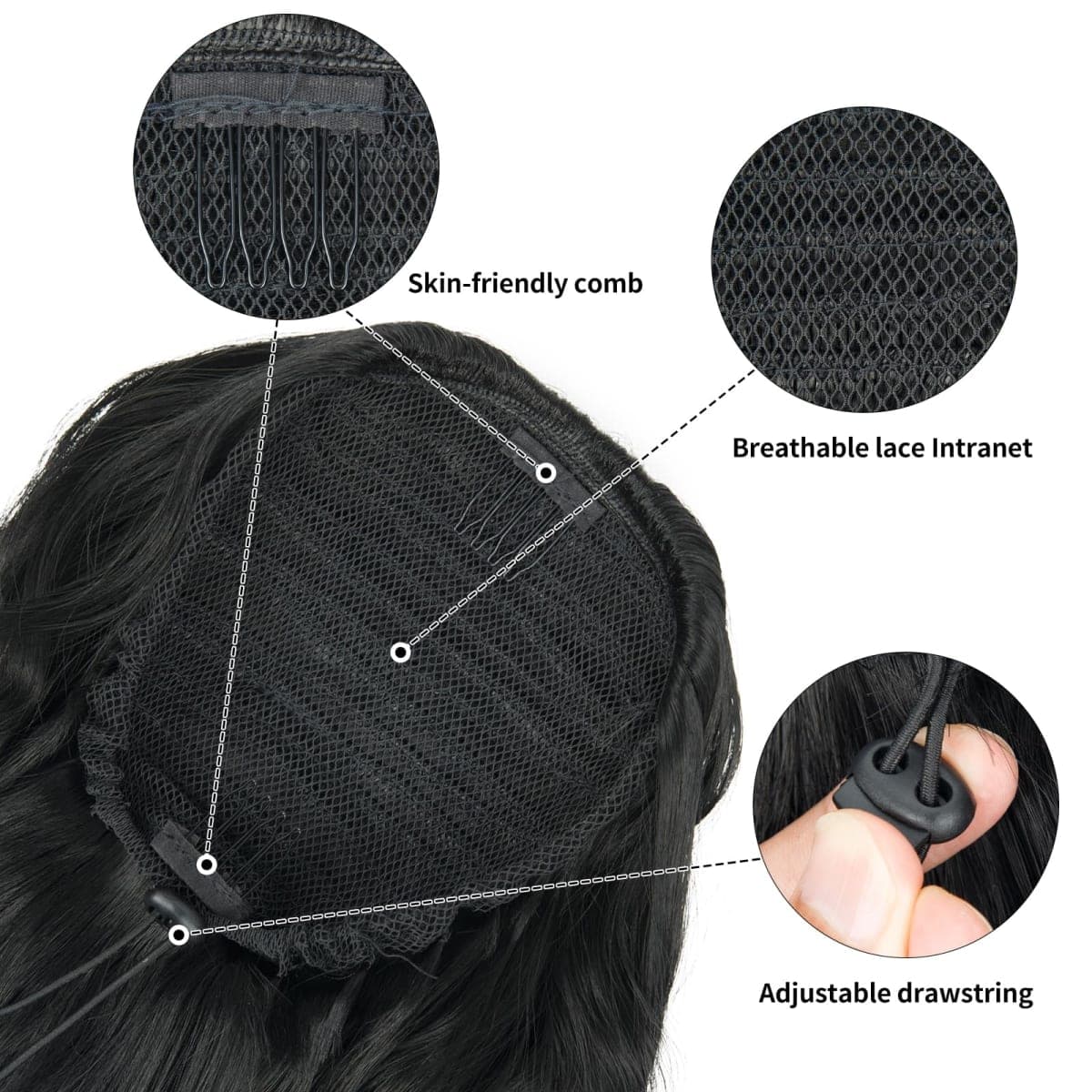 Drawstring Ponytail for Women, 26 inch Dark Brown Ponytail Extension, Long Wavy Pony Tails Hair Extensions, Synthetic Hair Extensions Ponytail for Daily Use (Color: Brown) thumbnail 2
