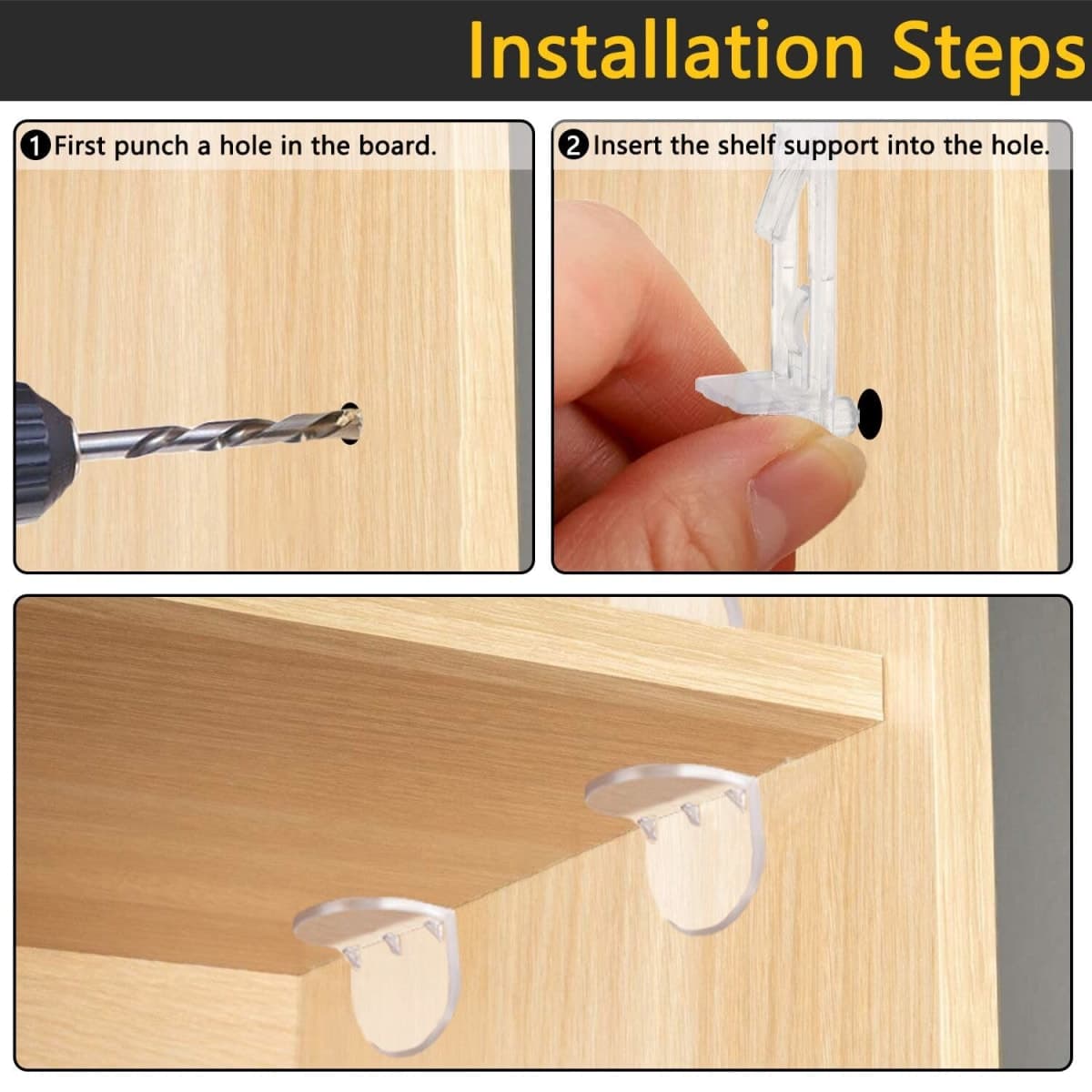 20pcs Plastic Locking Shelf Support Pegs,6mm Shelf Pins,Self-Locking Bracket Clips,Clear Shelf Pegs for for Kitchen Cabinet Furniture Book Shelves, 6mm Peg x 3/4" Thick Shelves thumbnail 4