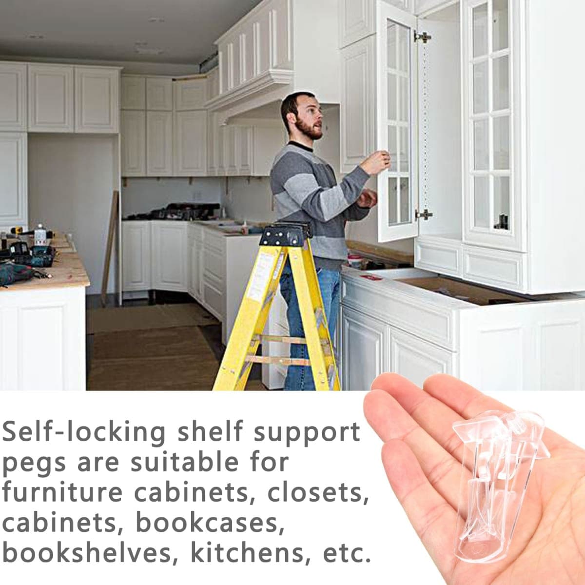 20pcs Plastic Locking Shelf Support Pegs,6mm Shelf Pins,Self-Locking Bracket Clips,Clear Shelf Pegs for for Kitchen Cabinet Furniture Book Shelves, 6mm Peg x 3/4" Thick Shelves thumbnail 5