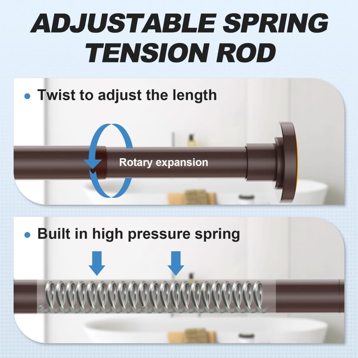 CorkLatta Bronze Shower Curtain Rod, 12 to 80 Inch, 1 Inch Diameter, Adjustable Spring Tension, Stainless Steel Telescopic Rod, Easy Installation, No Rust thumbnail 2