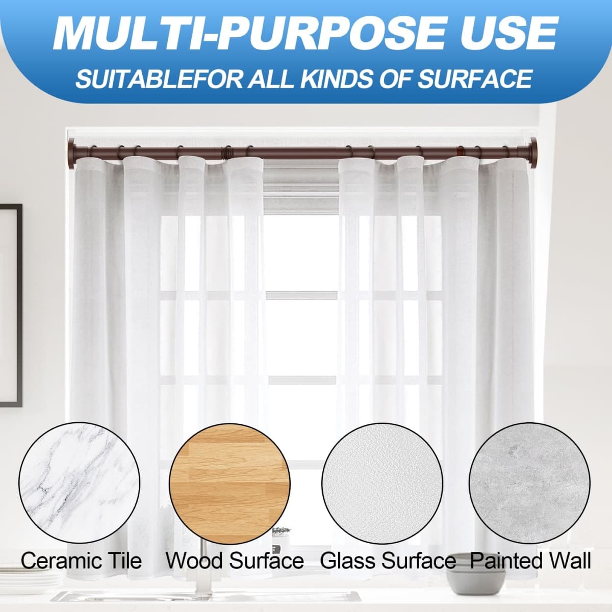 CorkLatta Bronze Shower Curtain Rod, 12 to 80 Inch, 1 Inch Diameter, Adjustable Spring Tension, Stainless Steel Telescopic Rod, Easy Installation, No Rust thumbnail 5