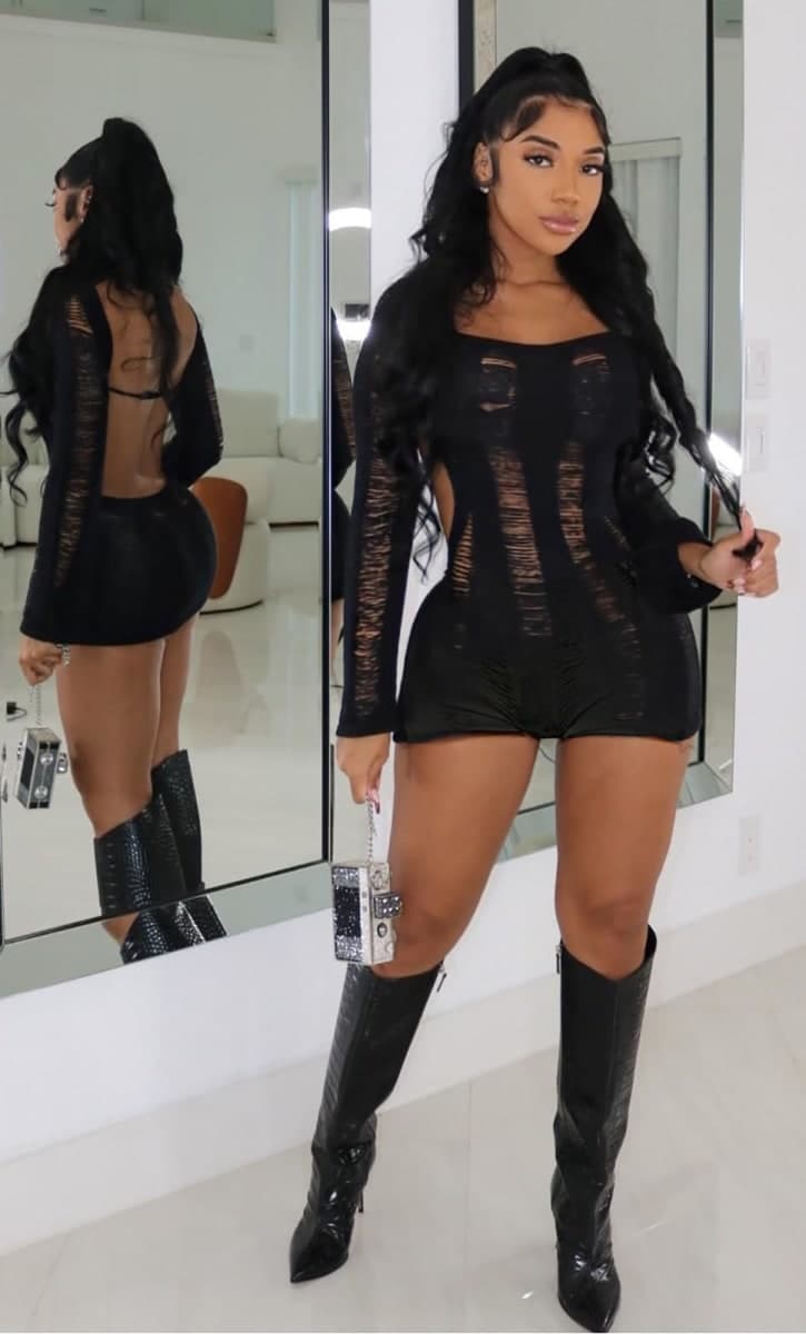 Tinodu Women's Sexy Ribbed Knit Long Sleeve Backless Off Shoulder Bodycon Rompers One Piece Outfits, Black, Small thumbnail 5