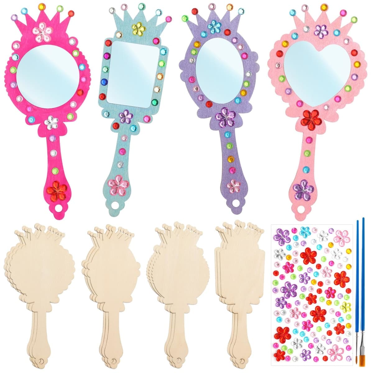 XJWWHZ 24 Pack Wooden Mirror Craft for Kids, DIY Princess Mirrors for Girls, Paint Wooden Hand Mirror for Art Activities — image 1
