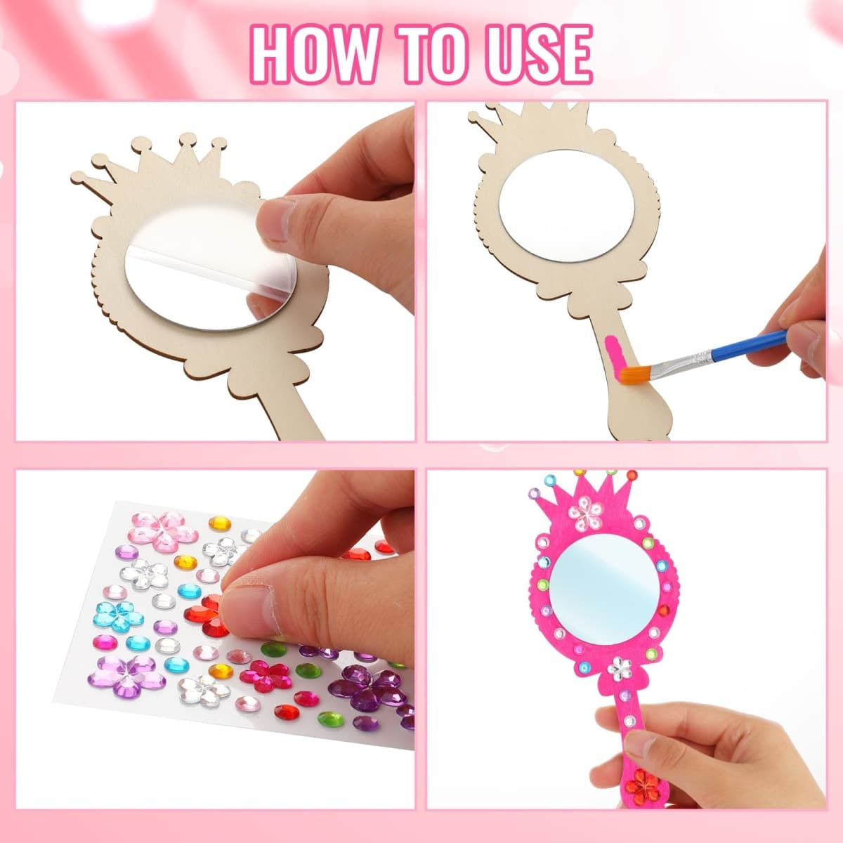 XJWWHZ 24 Pack Wooden Mirror Craft for Kids, DIY Princess Mirrors for Girls, Paint Wooden Hand Mirror for Art Activities thumbnail 4